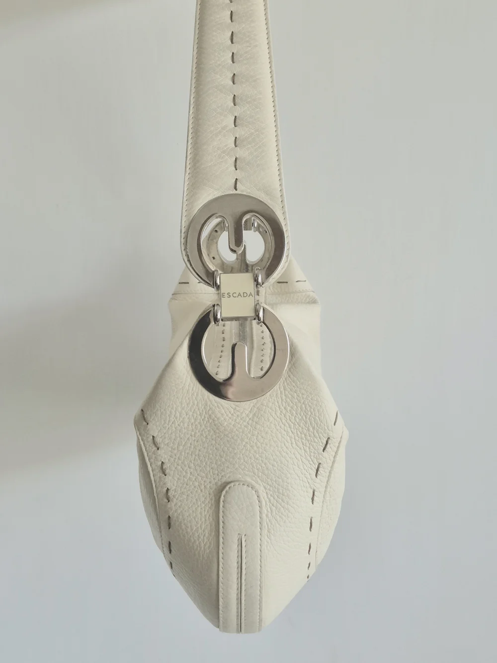 Escada Itaky Cream Pebbled Leather Silver Accents Medium Hobo Shoulder Bag